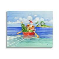 Stupell Industries Santa dostava tropska Božićna Galerija slika čamaca umotana platnena štampa zidna umjetnost,