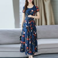 Ženske haljine cvjetni V-izrez Maxi dužine gležnja Ležerna ljetna haljina sa kratkim rukavima plava 3xl