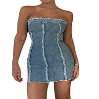 Ženska haljina traper seksi navezana mala fit tube top bodycon mini midi haljina za Club Party Streetwear