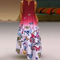 Mamurska haljina haljina za oblaganje Women plus veličine Leptir Ispis dnevno bez rukava Vintage Boho