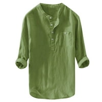IOPQO muške haljine majice posteljine za muškarce za muškarce Muška kauzalna košulja dugih rukava Top gumba pamučna posteljina od pune boje labava bluza zelena xxxl