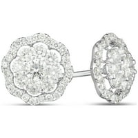 1- ct. T.W. Dijamantne naušnice sa dvostrukim cvijećem studen u 14k bijelo zlato