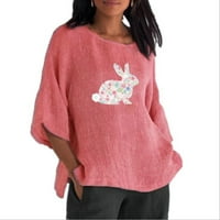 Lovskoo pamučne majice za žene krivine dame odjeću ljetni trendy slobodno vrijeme Uskršnji tiskani rukav na vrhu okruglih vrata bluze ružičasti