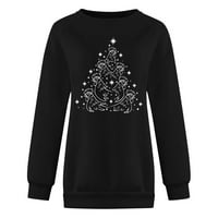 Outfmvch dukserica Crna dukserica za božićne okrugle vrata Fit pulover vrhove majice s dugim rukavima Bluze Grafičke dukseve crne s