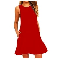 Wozhidaose Ženske haljine crvene haljine za žene o vratu džepove bez rukava iznad koljena haljina labava