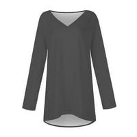 Ženski pulover džemperi HHei_K Ženska Moda Casual T-shirt jednobojni Dugi rukav V-izrez srednje dugi Top