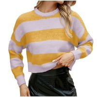 Ženski pleteni džemper Loose Rowerors Stripe Ombre vrhovi odjeća Trendi teen djevojke majice s dugim rukavima Crew vrat vježbaju casual opušteno žuti m