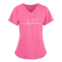 Ženski ljetni vrhovi kapa kratki rukavi košulje V vrat Casual labavi slatki cvijet Print majice tunike Top bluze Pink 5XL