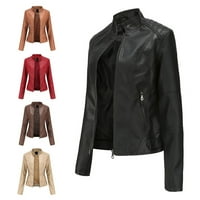 Fau kožne jakne za žene, kožna jakna za žene Dugi rukav Fau Suede motociklistička jakna jednobojna patentna