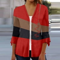 Ženski vrhovi klirens ispod $ velike veličine bluza s V izrezom grafički printovi Casual rukav majice labave tunike crveni 2XL