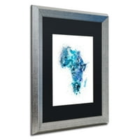Zaštitni znak Likovna umjetnost Paint Splashes karta Afrike Umjetnost platna Michaela Tompsetta, crni mat, srebrni okvir