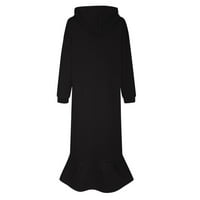 IOPQO Crne haljine za žene plus veličine Čvrsta haljina kapuljača kapuljača Labavi haljina duga dugi dulci Dress haljina s dugim rukavima za žene