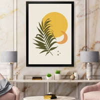 Designart 'apstraktni mjesec i žuto sunce s tropskim listom I' moderni uokvireni umjetnički Print
