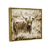 Stupell Industries Vintage krava na pašnjaku životinja Photo metalik zlato uokvireno plutajućim platnenim