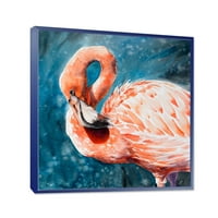 Designart 'Pink Flamingos Love Birds In Blue Water II' seoska kuća uokvirena platnenim zidom Art Print