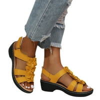 Miayilima Yellow Sandale Ženske dame Ljetni modni višebojni cvjetni okrugli nožni kuke i petlje sandale