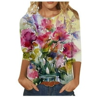 Cleance Womens Ljetni vrhovi rukava cvjetna bluza Ležerne prilike za žene Bluzes Crew Neck Moda, Multicolor,