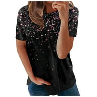 Žene ljetne vrhove Henley cvjetna bluza casual ženske majice kratkih rukava crna m