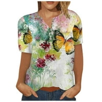 Ženski vrhovi bluza cvjetni kratki rukav labave ženske košulje Henley Summer Yellow XL
