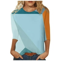 Ženska Moda štampana labava majica srednje dužine rukavi bluza okrugli vrat Tops svijetlo plava L