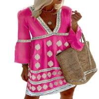 Hait ženske ljuljačke a-line kratke mini haljine jednostavni V izrez za plažu ruff ruffless haljina plava