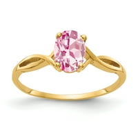 Primal Gold Karat žuto zlato 7x Ovalni ružičasti prsten od turmalina