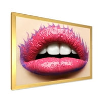 PROIZVODNJA Prekrasna žena usne s ružičastim ružnim ružnim modernim uokvirenim umjetničkim otiskom