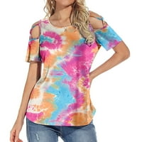 Giftesty ženski vrhovi ženska ljetna štampa kratki rukav Strappy hladno ramena T-Shirt Tops bluze