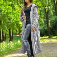 Youmylove žene zimska čvrsta čvrsta pletena široka kapuljača dugi kardigan džemper džepni kaput ženski