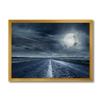 Designart 'Cloudy Full Moon Over Asphalt Road II' Nautical & Coastal Framed art Print
