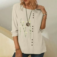 Ženski gumb s dugim rukavima dole Pamučne majice Ležerne modne bluze za posadu Izrežite na vrhu majica