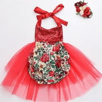 Izhansean Toddler Baby Girls Xmas Božićne haljine haljine Bodici Cvjetni odjeća Crvena 6- mjeseci