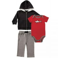Joga klija beba i dječak pamuk pamučni kapuljač, bodysuit ili tee vrh, i pant, morski pas, 6- mjeseci