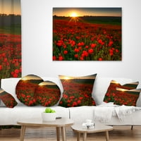Designart Sunset nad baštom sa crvenim makom - jastuk za cvetno bacanje-12x20