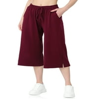 Crelity ženske kapri pantalone za jogu sa širokim nogavicama, džepovima i vezicama, udobnim Lounge skraćenim