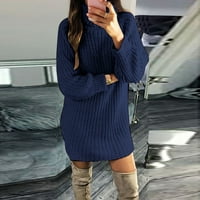 KaLI_store jesen džemperi ženska tanka Fit pletena Bodycon Mini džemper haljina džemper haljine plava,