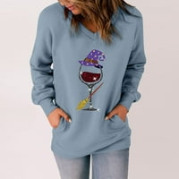 TKing Moda Ženska Moda Halloween Print V-izrez bočni džep pulover Top Duks-L