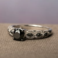 Miabella Women'- Carat T.W. Black Diamond 10kt bijeli zlatni vintage zaručnički prsten