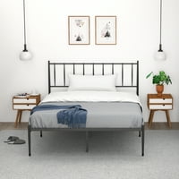 Moderni metalni platformski krevet, metalni platformski krevet sa uzglavljem, kraljica, Crna