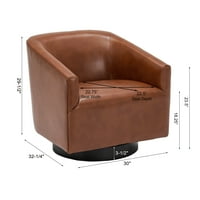 Okretna Bačvasta stolica, moderna PU kožna tapacirana akcentna fotelja sa zakrivljenim naslonom i drvenom