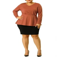 Jedinstvena ponuda za žene Plus Size Peplum bluza V izrez Peplum Ruched Dugi rukav Top