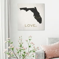 Wynwood Studio mape i zastave zid Art Canvas Prints' Florida Love ' Američke Države mape-crna, zlatna
