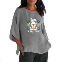 Ženska Pamučna Posteljina Tops Crew Vrat Dugi Rukav Za Izlazak Košulje Ljetna Moda Uskršnja Print Bluza