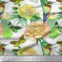 Soimoi plava viskozna šifonska tkanina Hummingbird, Insect & Floral Print Fabric by the Yard Wide
