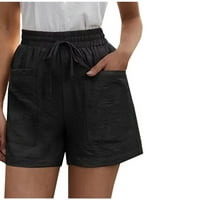 Ženske Ležerne pamučne kratke hlače s vezicama, udobne elastične hlače za struk, ljetne kratke sa džepovima