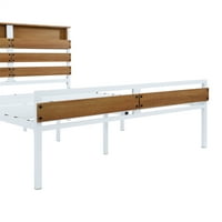 Full Bed Frame, metalna i drvena platforma pune veličine, industrijsko uzglavlje sa ostavom i podnožjem,