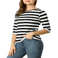 Jedinstvena ponuda ženski rukavi okrugli vrat kontrastne boje Stripes T-shirt