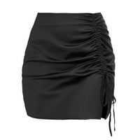 RUZIYOOG Ljetne haljine Žene Modni košulji sa čvrstom bojom Visoki struk Seksi hip suknje Bore Dizajn