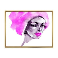 Designart 'Afro American Pink Woman Fashion Portrait' Moderni Uramljeni Platneni Zidni Umjetnički Print