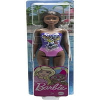 Barbie Beach Doll u ljubičastom leptir kupaćim kostima sa ravnom crnom kosom